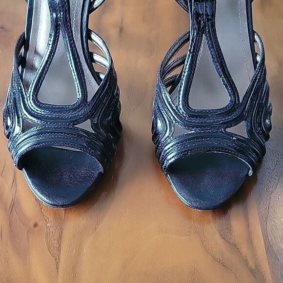 Joan David Patent Leather Strappy Peep Toe T Srap Stiletto Heel Sandal Retro 6.5 - Picture 5 of 13